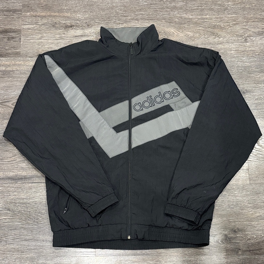Adidas Vintage Men's Black and Gray Windbreaker Jacket